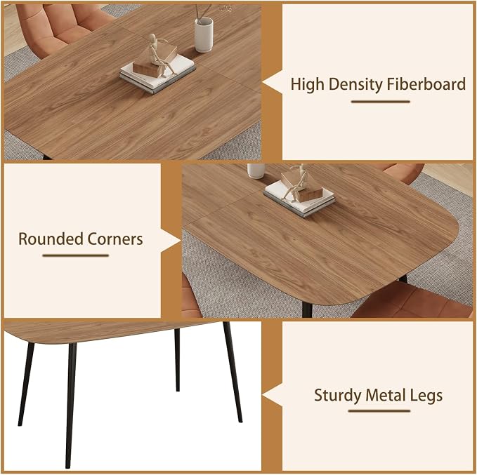 HIPIHOM 55.1''Dining Table Set for 4,Modern Wood Dining Table,Leather Dining Chairs 4,Table and Chairs Set of 4,Ideal for Kitchen Dining Room