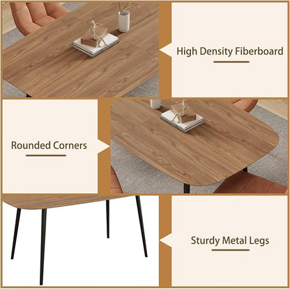 HIPIHOM 47.2'' Dining Table Set for 4,Modern Wood Dining Table,Leather Dining Chairs 4,Table and Chairs Set of 4,Ideal for Kitchen Dining Room (Walnut Color Table + 4 Brown Chairs, 47.2")