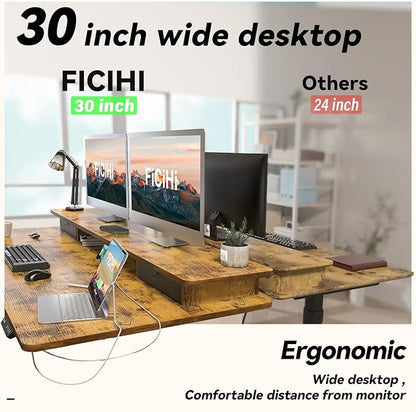 FiCiHi Adjustable Height Standing Desk with 4 Drawers,63 x 30 inches Electric Sit Stand Home Office Desk with Two Tiers, 3 Memory Presets, Monitor Stand Riser, USB A/C Charging Port