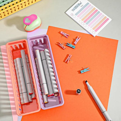 24Pack Small Pencil Basket, 10" x 3" Plastic Pencil Holder for Classroom, Slim Stackable Pencils Tray Storage for Office Desk and Elementary Teacher Organization Supplies (Colorful)