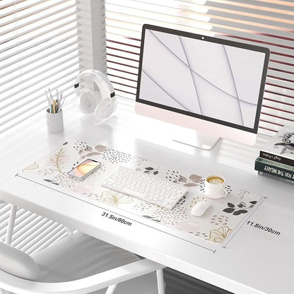 QiyI Large Mouse Pad for Desk, Cute Desk Mat for Desktop, Women Girls Office Décor Desk Accessories, PU Leather Waterproof Gaming Mousepad, Boho Botanical Desk Pad Computer Mat, 31.5" x 11.8"