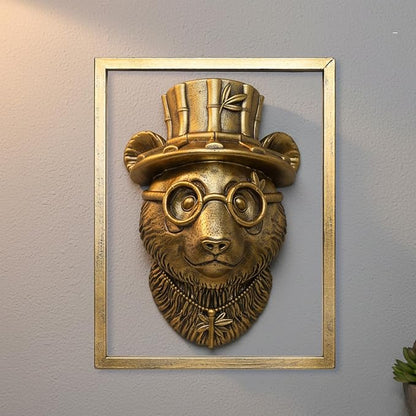 Newinhome Animal Heads Wall Decor (Includes Metal Frame) Resin Animals Sculptures Head Wall Hanging Decoration Gold vintage Wall Sculpture for Living Room Bedroom Office(Panda)