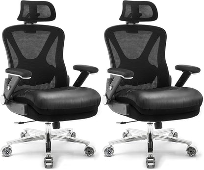 750lbs Ergonomic Office Chair,Upgrade Big and Tall Office Chairs for Heavy People,Mesh High Back Desk Chair with 5D Flip Arms Large Wheels,Adjustable Headrest & Lumbar Support,Wide Chairs