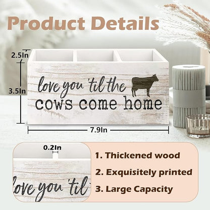 Funny Cow Wooden Pen Pencil Holder for Office Desk Accessories, Cow Lover Gifts, Love You 'Til the Cows Come Home Makeup Brush Toothbrush Holder Organizer for Bathroom