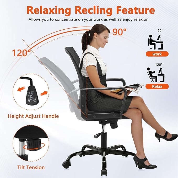 CLATINA Ergonomic Rolling Mesh Desk Chair with Executive Lumbar Support and Adjustable Swivel Design for Home Office Computer Black 20 Pack