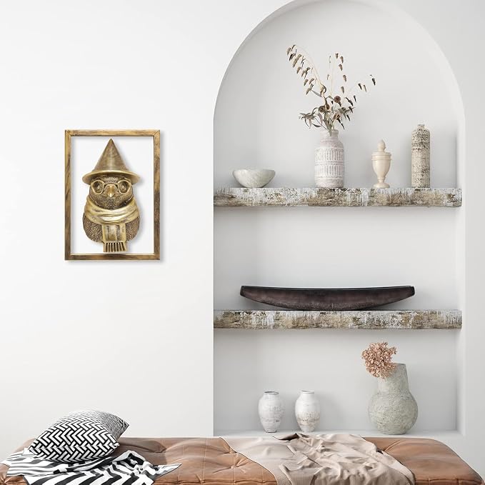 Newinhome Animal Heads Wall Decor (Includes Metal Frame) Resin Animals Sculptures Head Wall Hanging Decoration Gold vintage Wall Sculpture for Living Room Bedroom Office (Penguin)