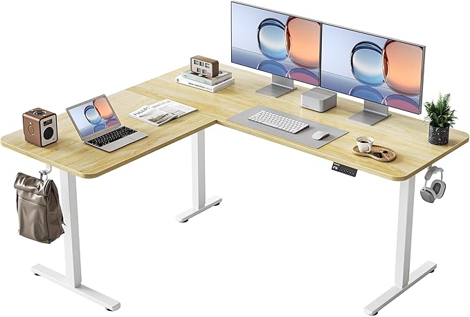 YIHAYO L Shaped Standing Desk Adjustable Height, 63 x 55 Inches Electric Corner Standing Desk with Splice Board, Computer Desk for Home Office, Natural