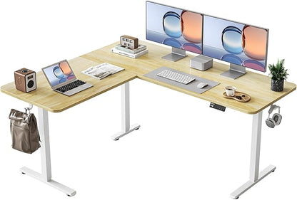 YIHAYO L Shaped Standing Desk Adjustable Height, 63 x 55 Inches Electric Corner Standing Desk with Splice Board, Computer Desk for Home Office, Natural