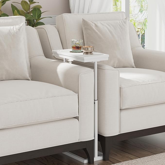 TUTOTAK End Table with Charging Station, Side Table, Tall Couch Table, Sofa Table, Living Room, Bedroom,White TB01BW084