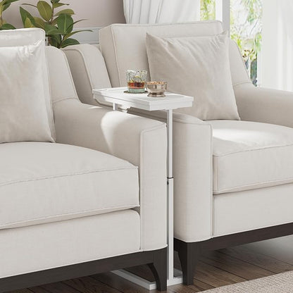 TUTOTAK End Table with Charging Station, Side Table, Tall Couch Table, Sofa Table, Living Room, Bedroom,White TB01BW084