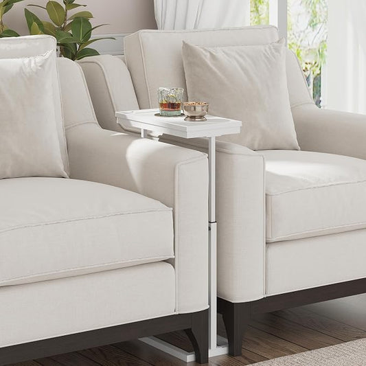 TUTOTAK End Table with Charging Station, Side Table, Tall Couch Table, Sofa Table, Living Room, Bedroom,White TB01BW084