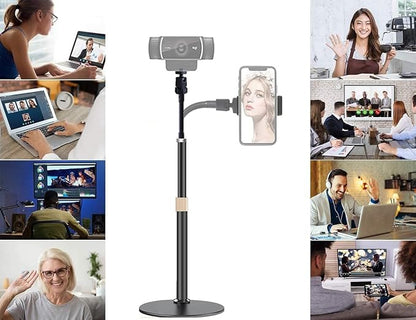 Webcam Stand Phone Holder [Extension-Type] Desktop Stand Flexible Gooseneck Video Stand Camera Mount for Cellphones, Logitech Webcam C922 C930e C920S C920 C615, Etc. (1/4" Threads)