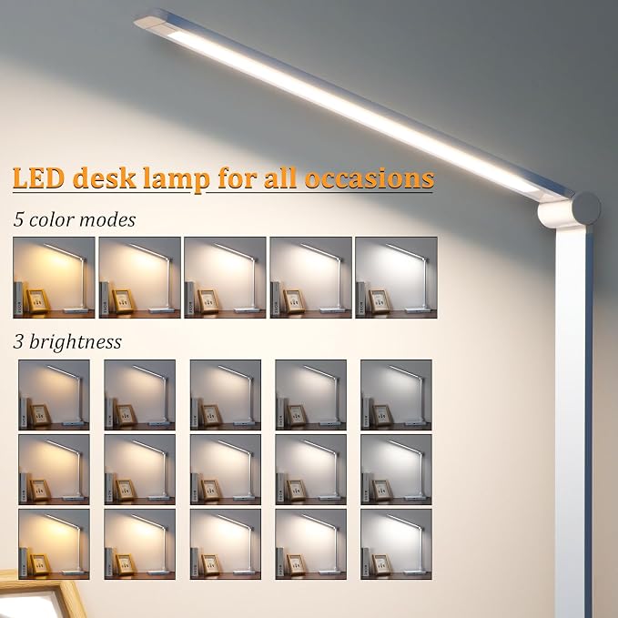 LED Desk Lamp with USB Ports,Touch Desk Lamps for Home Office with 5 Color Modes,3 Brightness Desk Light with Small Night Light,Reading Lamp Table Lamp for Bedroom Bedside Study Blue （with adapter）
