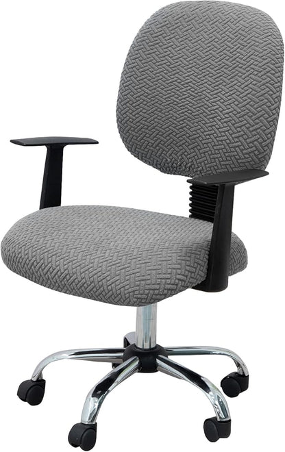 MIFXIN Computer Office Chair Cover Stretch Elastic Polyester Slipcover 2 Piece Stretchable Jacquard Computer Chair Cover Protector for Office Rotating Chairs, Only Covers (Silver Grey)