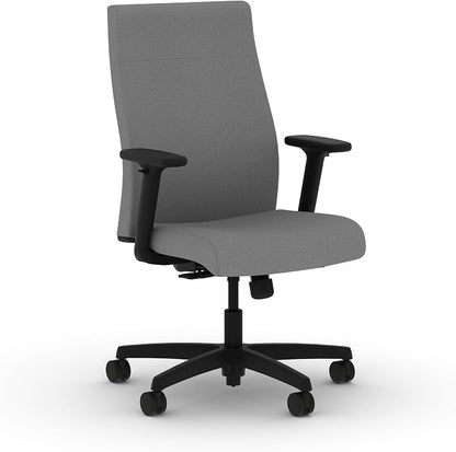 HON Ignition 2.0 Ergonomic Office Chair with Adjustable Arms, Standard Synchro‑Tilt Recline, Upholstered Desk and Computer Chair for Home Office or Workstation, Black Frame, Frost