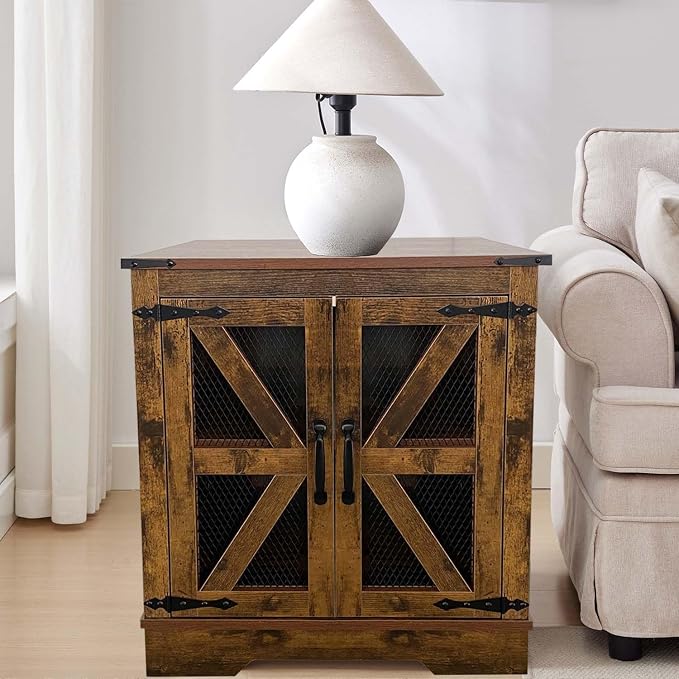 Farmhouse Coffee Table and End Table Sets of 2, 2 Piece Living Room Tables Set with Charging Station, Lift Top Coffees and Large Side, Wood Furniture Sets with Storage, Brown