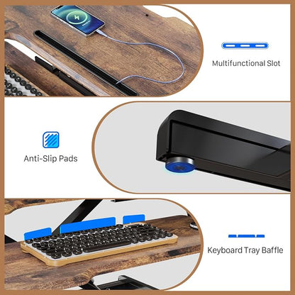 Standing Desk Converter 32 inch, Height Adjustable Sit Stand Desk Riser, Quick Sit to Stand Desktop Dual Monitor Riser Workstation for Home Office with Keyboard Tray, Rustic Brown