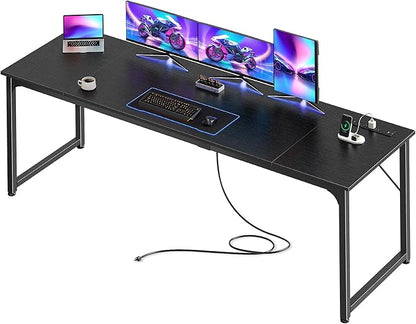 PRAISUN 80 X 24 Inch Office Computer Desk with Power Outlets and USB-C Port, Larger and Longer Gaming Desk, for Home Office, Study, Writing Work from Home Table, Metal Frame, Black