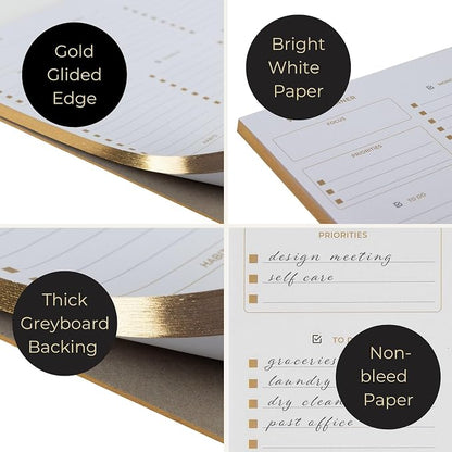 BLU MONACO | Undated Weekly Planner Notepad | Gold Edge Desk Pad 8.5 x 11 with Tear Off Sheets | Weekly Planner with To Do List for Work Desk Organization