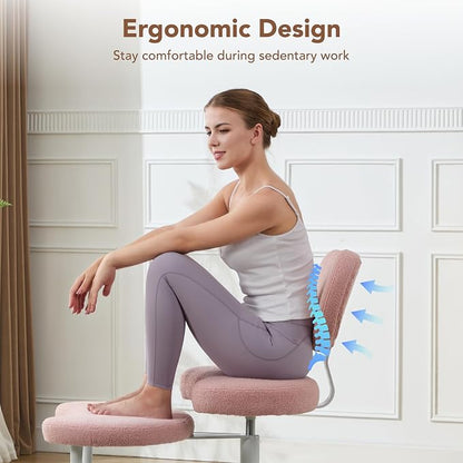 Cross Legged Office Chair, 360° Swivel Yoga Meditation Chair, Ergonomic Height Adjustable ADHD Criss Cross Office Chair with Wheels, Lumbar Support for Home Office, Pink