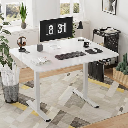 YESHOMY Height Adjustable Electric Standing Desk, 40 inch Computer Table, Home Office Workstation, White Leg/White Top