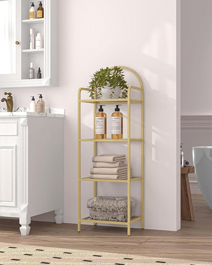 Hzuaneri Bookcase Bookshelf, Tempered Glass Bookshelves, Slim Shelving Unit for Bedroom, Bathroom, Home Office, Steel Frame, 4 Tier Gold BC04001G