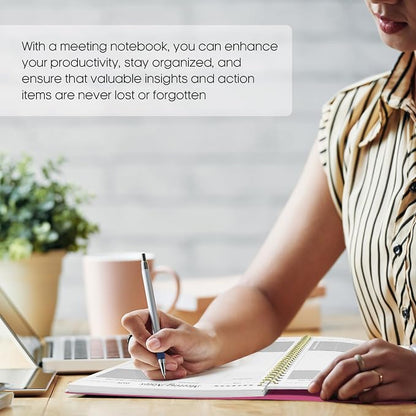 Meeting Notebook for Work Organization - Work Planner Notebook with Action Items, Agenda Planner for Note Taking, 160 Pages (6.9" X 9.9") Project Organizer for Men & Women - Berry Pink