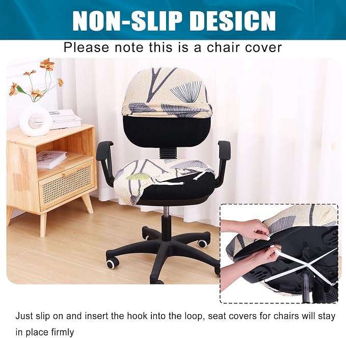 Smiry Stretch Printed Office Computer Chair Covers, Universal Washable Removable Desk Rotating Chair Slipcovers Protector, Seat + Backrest Cover - Yellow and Grey