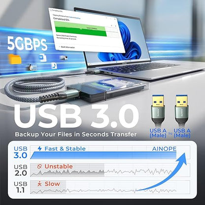 AINOPE USB to USB Cable, 3.3FT*1Pack USB 3.0 A to A Male to Male Cable [Never Rupture] Double End Type A Cord for Data Transfer, Compatible with Hard Drive Enclosures, Laptop Cooler, KVM, DVD Player