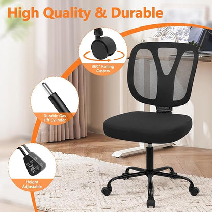 CLATINA Armless Home Office Chair, Adjustable Height Backrest Ergonomic Mesh Desk Chair with Wheels, 360° Swivel Small Computer Task Chair for Home Office, Study, Meeting Room, Black(2 Pack)