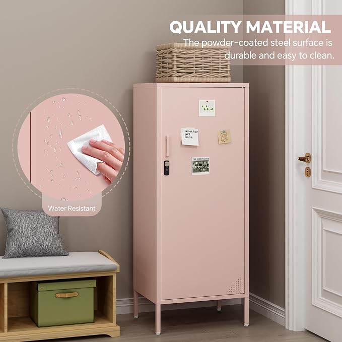 Steehoom Metal Locker Cabinet Lockable Bathroom Storage Cabinet Black 4 Tier Employee Lockers for Home, School, Office, Garage (Pink, 19.69" D x 15.75" W x 49.21" H)
