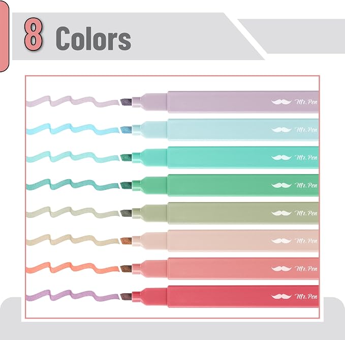 Mr. Pen- Aesthetic Highlighters No Bleed, 8 Pack, Vintage Colors | Chisel Tip, Cute Highlighters Assorted Colors for Journaling, Highlighting, Underlining, Fast Dry, Back to School Supplies