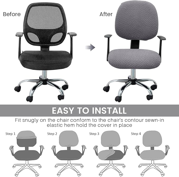 MIFXIN Computer Office Chair Cover Stretch Elastic Slipcover 2 Piece Stretchable Jacquard Computer Chair Seat Covers Furniture Protector for Office Home, Only Covers NO Chair (Grey)