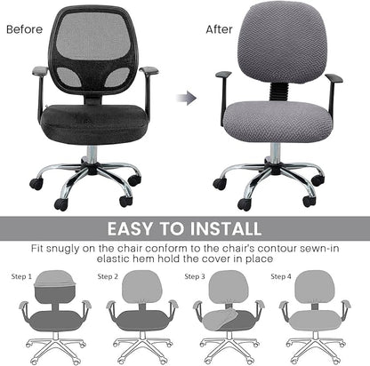 MIFXIN Computer Office Chair Cover Stretch Elastic Slipcover 2 Piece Stretchable Jacquard Computer Chair Seat Covers Furniture Protector for Office Home, Only Covers NO Chair (Grey)