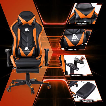 AA Products Gaming Chair High Back Ergonomic Computer Racing Chair Adjustable Office Chair with Footrest, Lumbar Support Swivel Chair - Orange