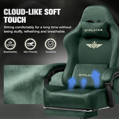 GTPLAYER Big and Tall Gaming Chair 400lbs Heavy Duty Office Chair with Foot Rest, High Back Pocket Spring Ergonomic Computer Chair for Adults, Wide Comfy Seated Cushion with Linkage Armrests, Green