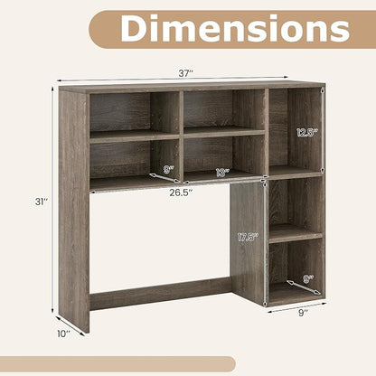 LDAILY 3-Tier Desktop Bookshelf, Wooden Desk Hutch for Computer Monitor Up to 32 Inch, Desk Organizer Shelf with Adjustable Shelf & 6 Storage Shelves, Desk Display Rack for Home Office Dorm (Grey Oak)