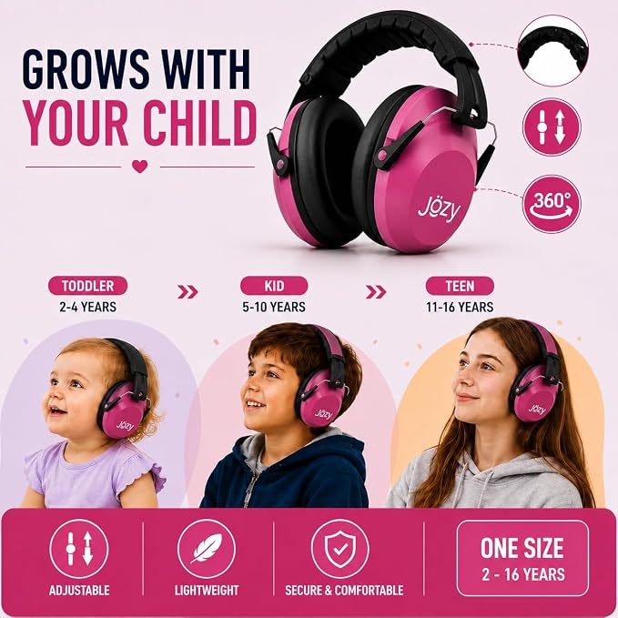 Jozy Noise Canceling Headphones for Kids, SNR 26dB Ear Protection for Autism, Sound Proof Sensory Muffs for Hearing, Concerts