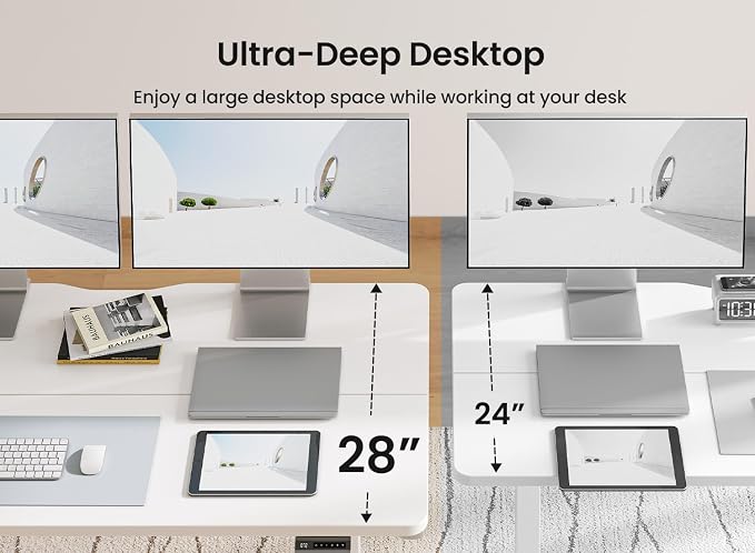 BANTI 63 × 28 Inches Standing Desk, Ergonomic, Electric Height Adjustable, Sit and Stand Up, Computer Office Desk with Splice Board, White Frame/White Top