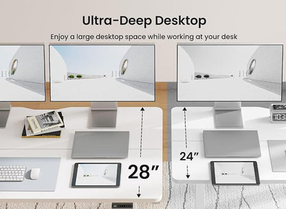 BANTI 63 × 28 Inches Standing Desk, Ergonomic, Electric Height Adjustable, Sit and Stand Up, Computer Office Desk with Splice Board, White Frame/White Top