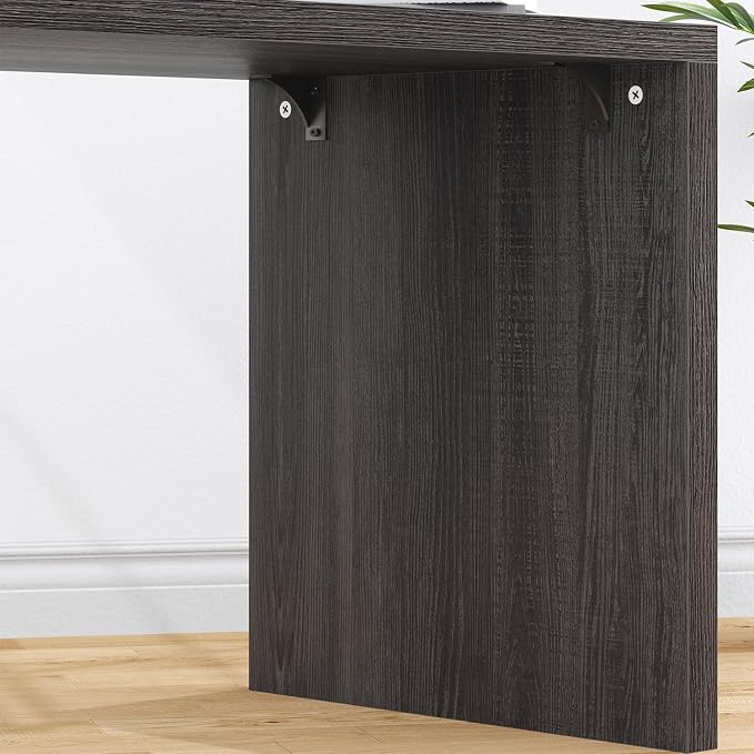 HSH L Shaped Desk with Drawers, Shape Computer Storage Cabinet Shelves, Reversible Modern Industrial Home Office Corner Desk, Rustic Wood Executive Writing Gaming Study Table, Gray 55 Inch