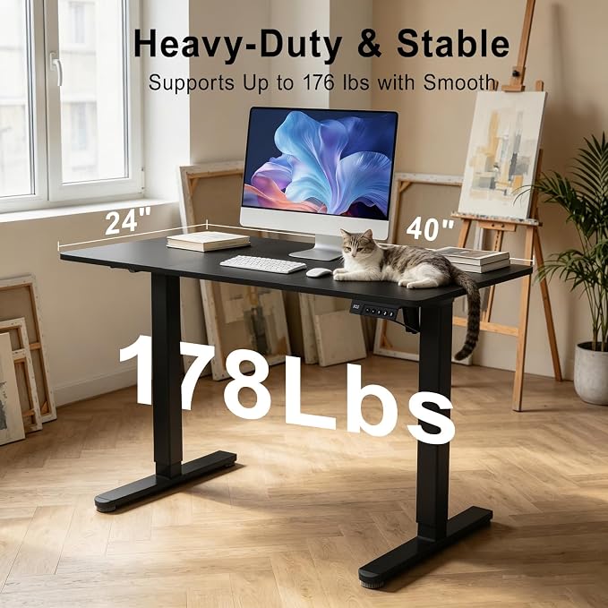 Electric Standing Desk, 40x24 Inches Height Adjustable Sit Stand up Desk with 3 Memory Presets & Child Lock, Quiet Motor, Industrial Steel Frame, for Computer Workstation, Black