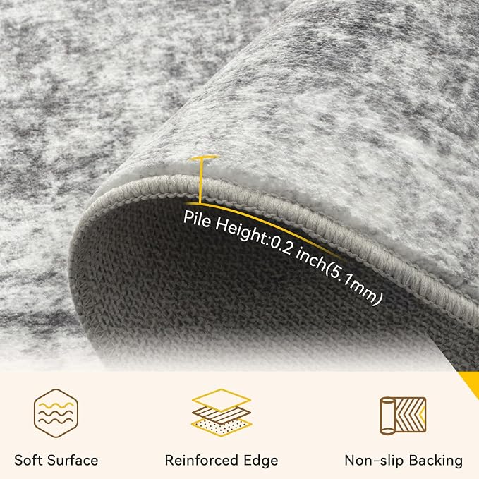 RELEANY Washable Area Rugs 10'x14 Non-Slip Modern Abstract Soft for Living Room Entryway Bedroom Kitchen, Print Pattern, Gray White Grey