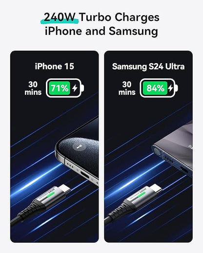 INIU USB C to USB C Cable, 240W Fast Charging Type C Charger Cord, Braided USBC Phone Charger Cable for iPhone 17 16 Pro Max Samsung S25 S24 Laptops MacBook Air 15 M3 iPad Switch [1ft+1ft Black]