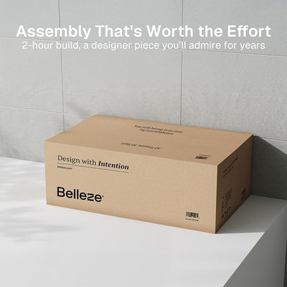 BELLEZE 64" Kitchen Storage Cabinet with Adjustable Shelves, Freestanding Accent Cabinet with Arch Wood Doors for Living Room, Dining Room, Entryway, Ebony