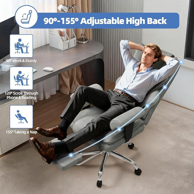 7-Point Massage Office Chair,Heated Manageral Chair,Ergonomic Executive Chair with Footrest,Adjustable Armrest，Computer Chair for Offices, Study Room, Gaming Spaces,Gray