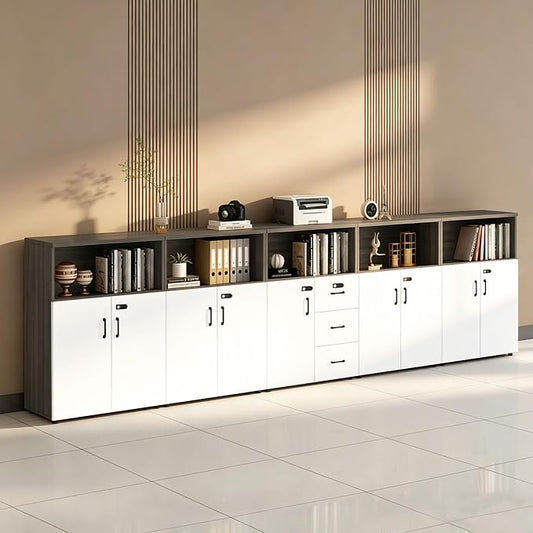 File Cabinet with Password Lock, Wood Lateral Filing Cabinet for Letter/A4 Files, 3 Drawer with Door, Printer Stand with Open Shelves for Home Office