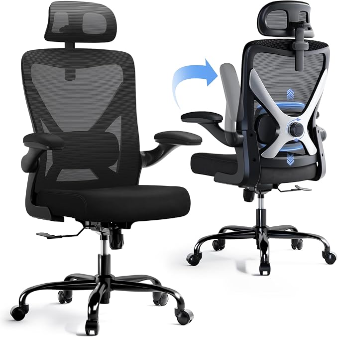 Ergonomic Office Chair - X-Shaped Computer Desk Chair Comfy, Gaming Chair, Office Chair with Lumbar Support, Mesh Office Chairs with Headrests, Desk Chair for Long Hours, Black Silver, Pack of 2