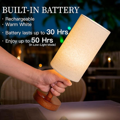 LALISU Cordless Table Lamp, 3 Color Dimming Portable Battery Lamp, Touch Control Wood Base Small Bedside Lamps for Night Stands, Living Room, Office(LED Bulb Included) (Cordless Wood Base)
