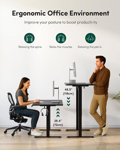 FEZIBO One-Piece Standing Desk, 48"x24" Seamless Tabletop Electric Height Adjustable for Home Office, Study Rooms & Multi-Device Workstations, Black